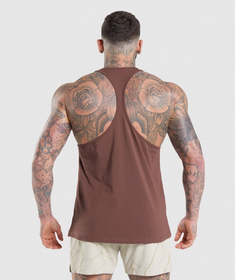 Men's Gymshark Power Stringer Tanks Brown | CA N5DA67